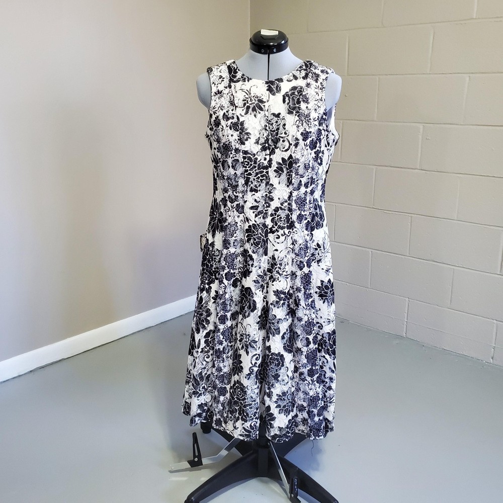 danny and nicole womens size 6 fit flare midi white black sleeveless zip dress